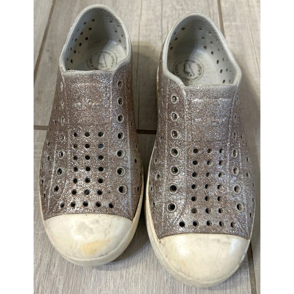 Native Jefferson Bling Silver Glitter Waterproof Slip-On Shoes Kids J1